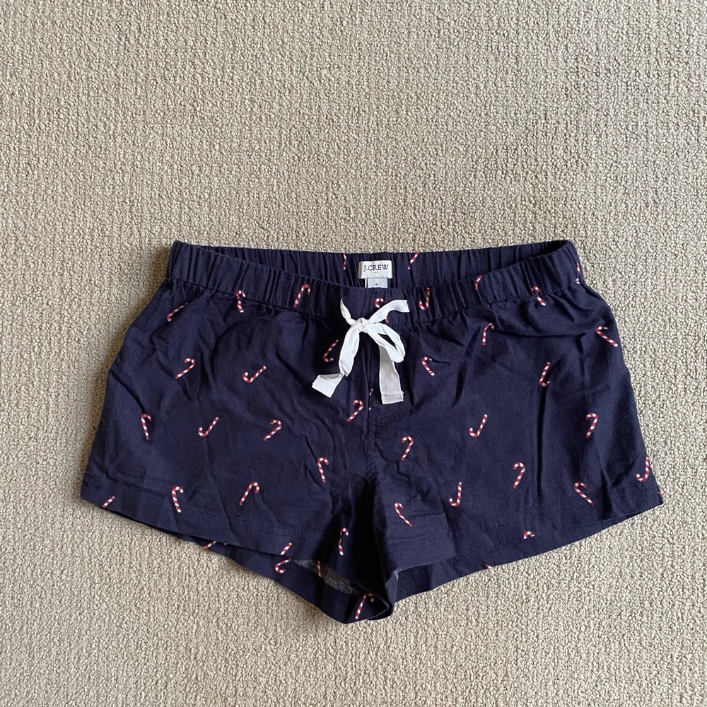 J. Crew Navy Flannel Pajama Shorts with Candy Cane Design